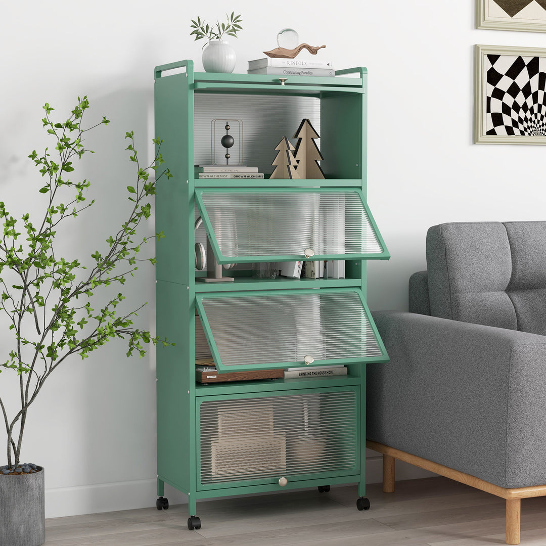 5 Tier Kitchen Bakers Rack Mobile Microwave Stand with Flip up Doors - TidySpaces