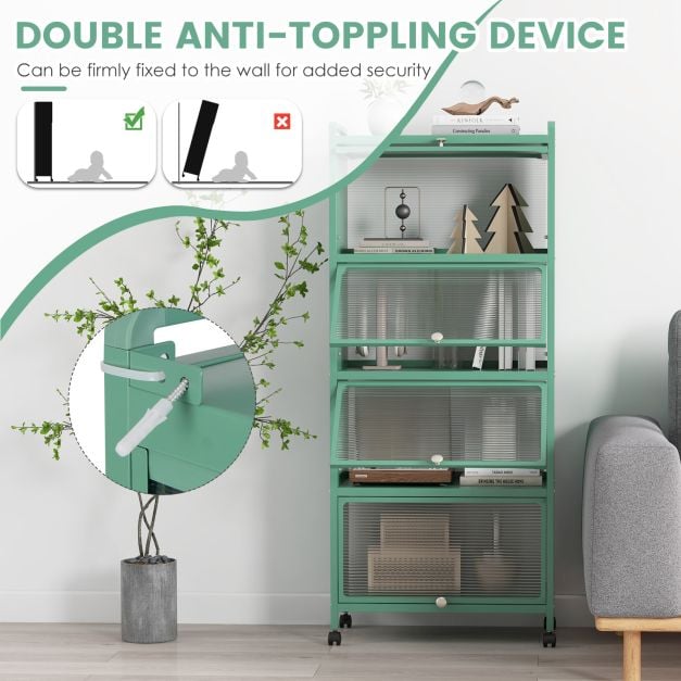 5 Tier Kitchen Bakers Rack Mobile Microwave Stand with Flip up Doors