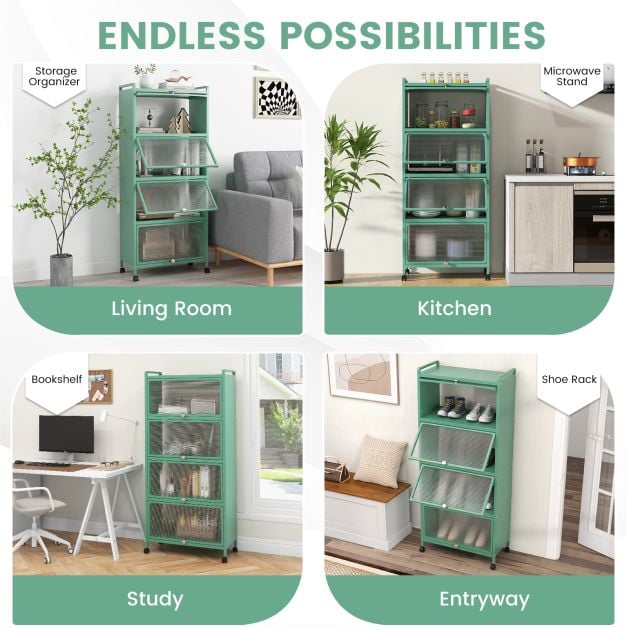 5 Tier Kitchen Bakers Rack Mobile Microwave Stand with Flip up Doors