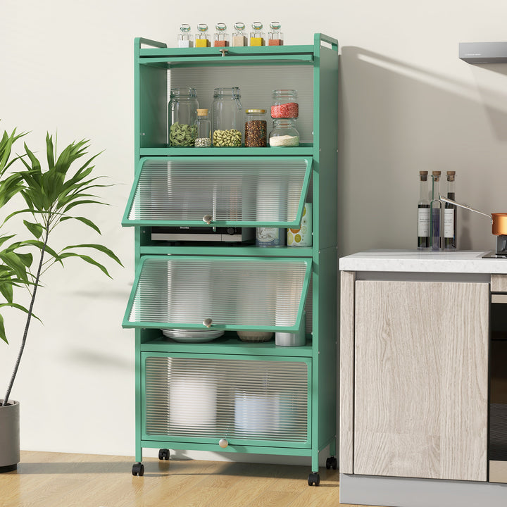 5 Tier Kitchen Bakers Rack Mobile Microwave Stand with Flip up Doors - TidySpaces