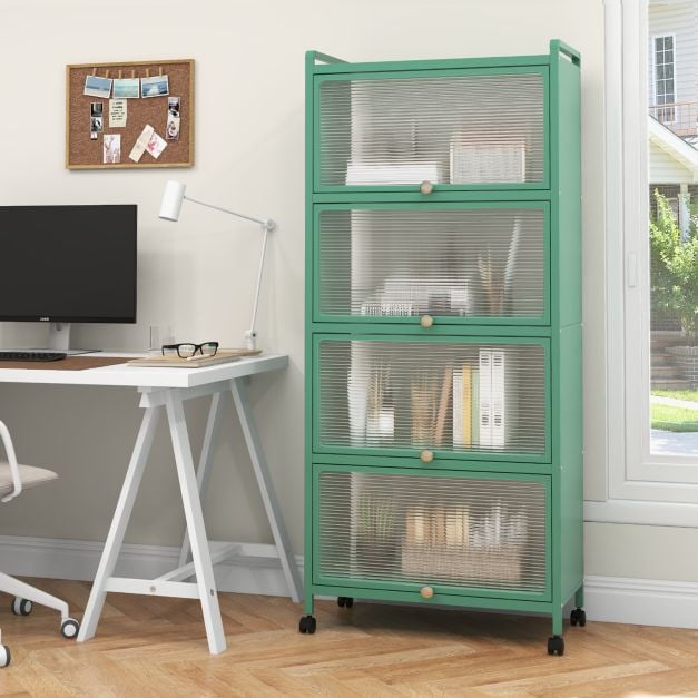 5 Tier Kitchen Bakers Rack Mobile Microwave Stand with Flip up Doors