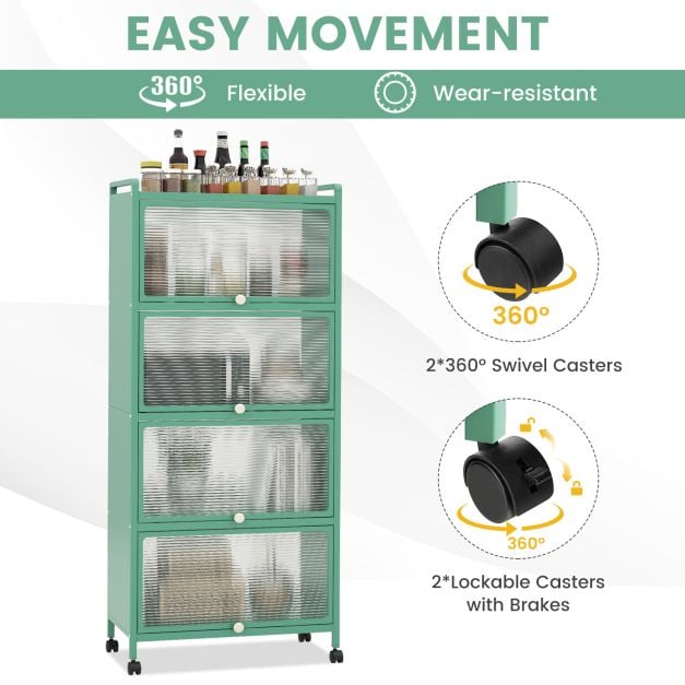 5 Tier Kitchen Bakers Rack Mobile Microwave Stand with Flip up Doors