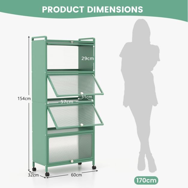 5 Tier Kitchen Bakers Rack Mobile Microwave Stand with Flip up Doors