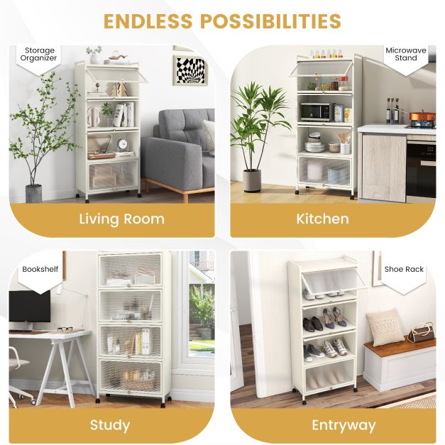 5 Tier Kitchen Bakers Rack Mobile Microwave Stand with Flip up Doors