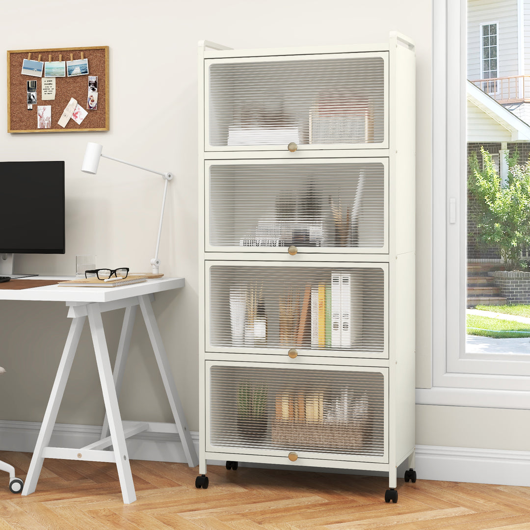 5 Tier Kitchen Bakers Rack Mobile Microwave Stand with Flip up Doors - TidySpaces