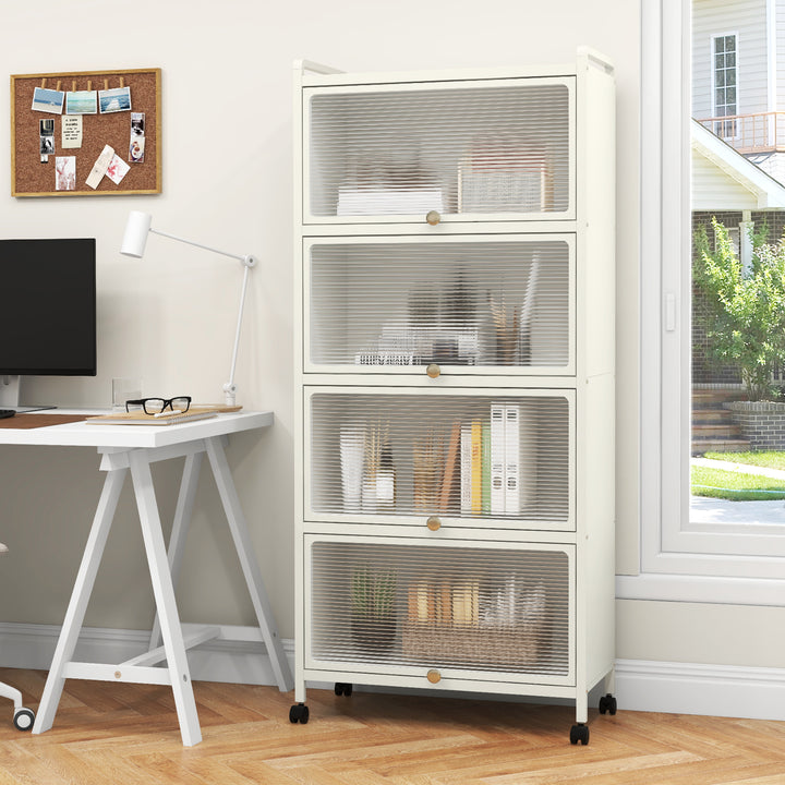 5 Tier Kitchen Bakers Rack Mobile Microwave Stand with Flip up Doors - TidySpaces
