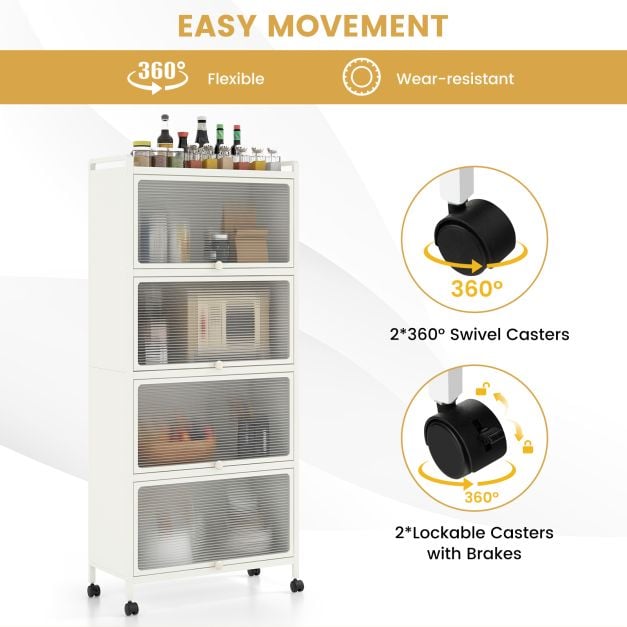 5 Tier Kitchen Bakers Rack Mobile Microwave Stand with Flip up Doors