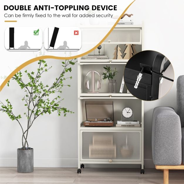 5 Tier Kitchen Bakers Rack Mobile Microwave Stand with Flip up Doors