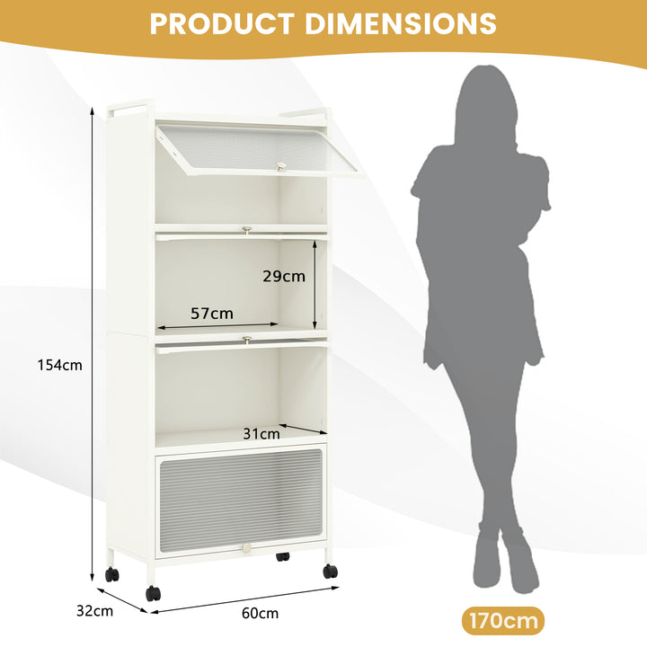 5 Tier Kitchen Bakers Rack Mobile Microwave Stand with Flip up Doors - TidySpaces