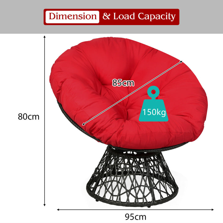 Rattan Papasan Chair with 360° Swivel and Soft Cushion