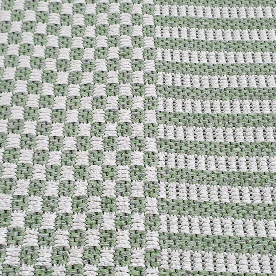 Cotton Rug Runner Green Cream Rug Braided Striped - TidySpaces