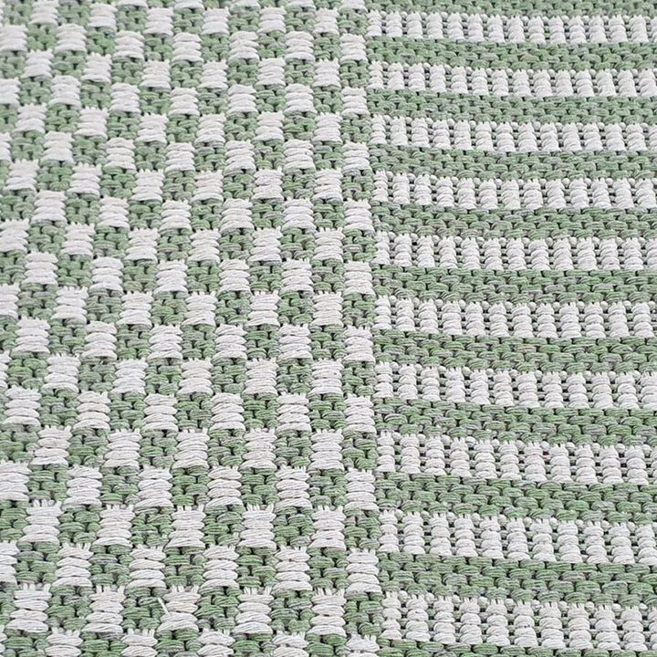 Cotton Rug Runner Green Cream Rug Braided Striped - TidySpaces