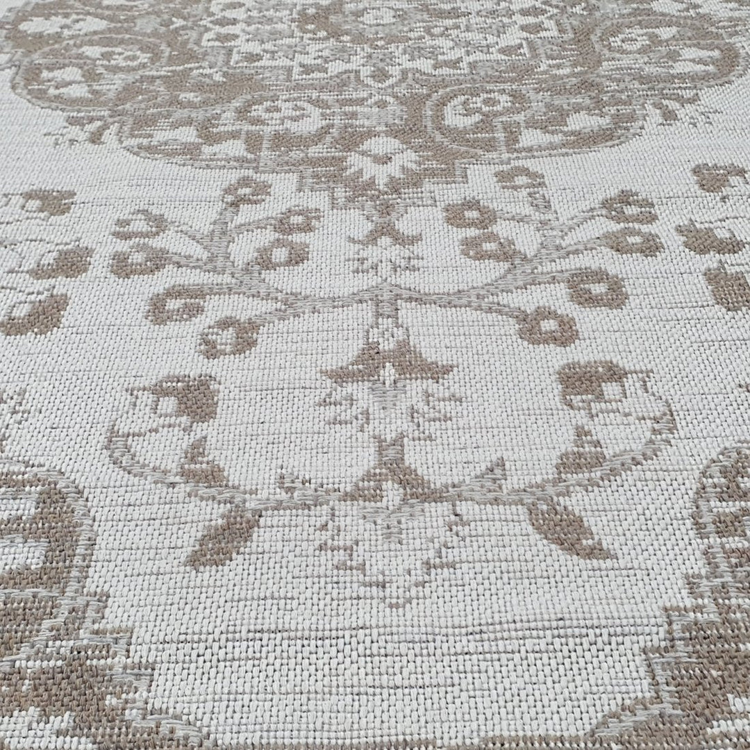 Cotton Rug Brown Cream Oriental