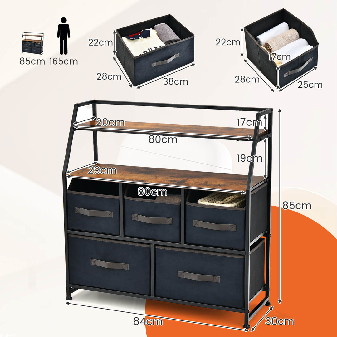 5 Drawers Dresser with Metal Frame and Anti Toppling Devices