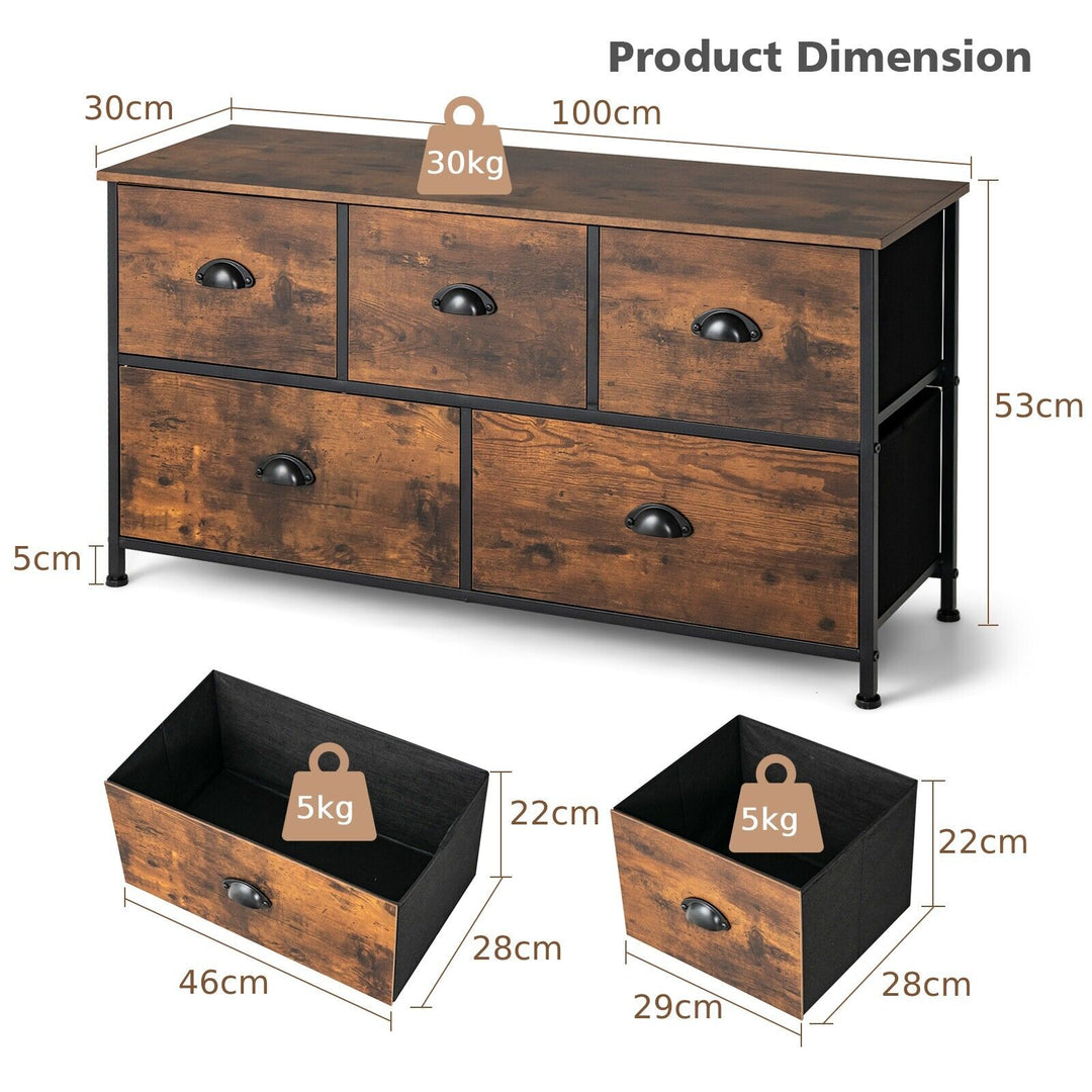5 Drawer Multifunction Dresser with Foldable Drawers and Wooden Top Rustic - TidySpaces