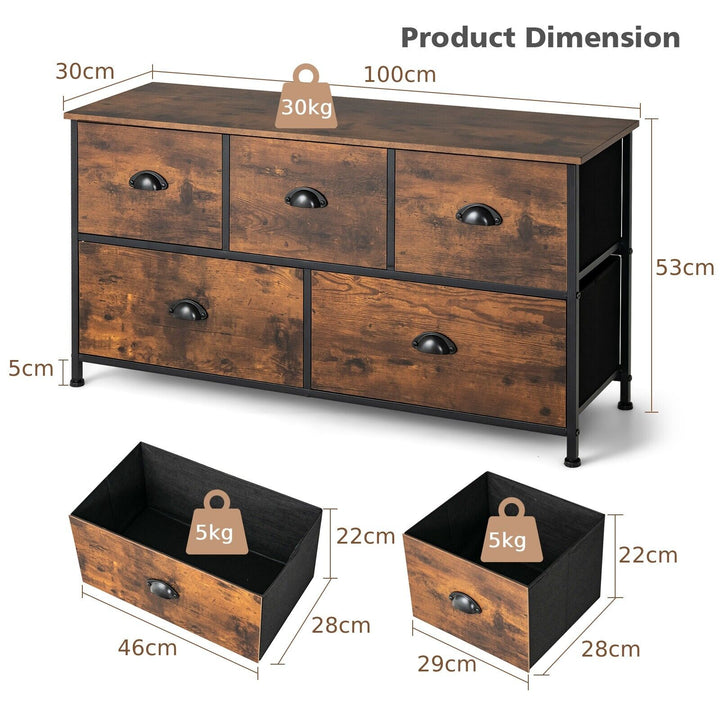 5 Drawer Multifunction Dresser with Foldable Drawers and Wooden Top Rustic - TidySpaces