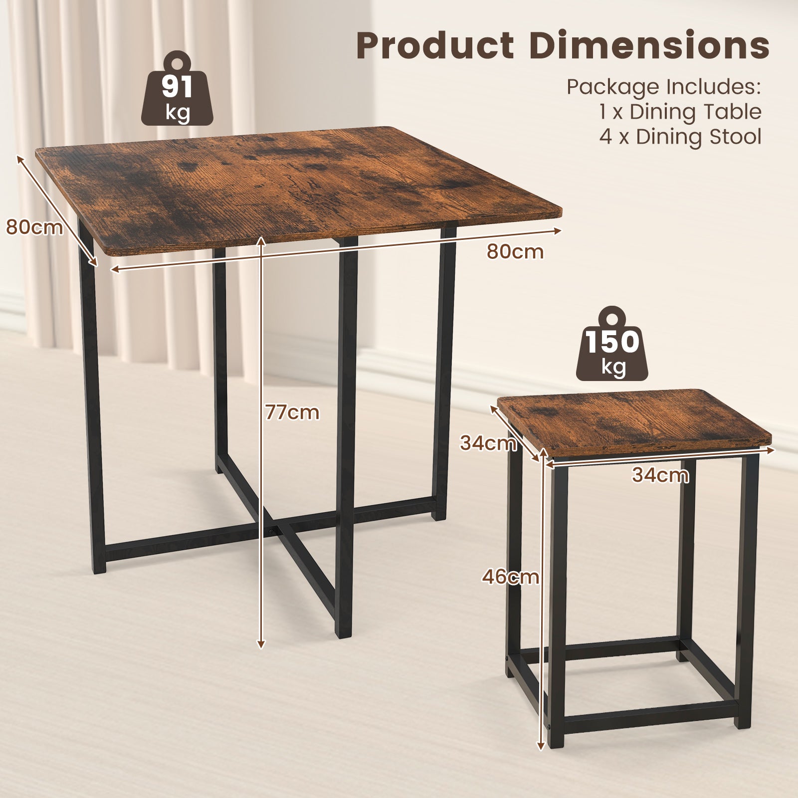 5 Piece Dining Table Set with 4 Square Stools for Breakfast Nook TidySpaces
