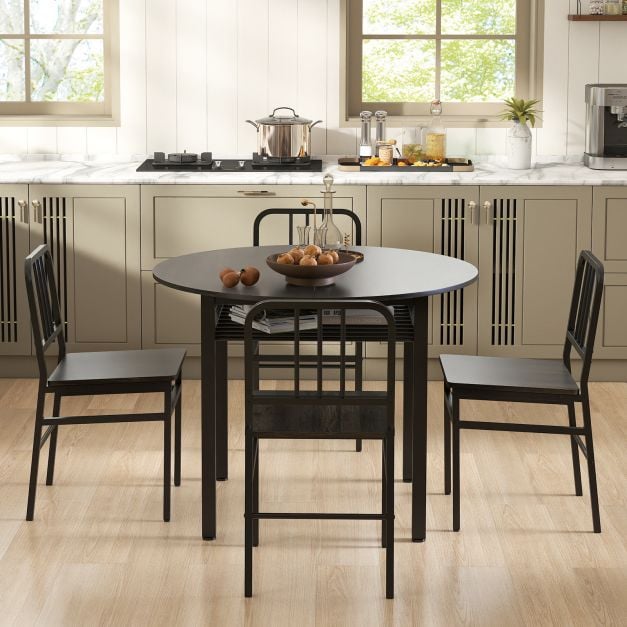 5 Piece Dining Table Set with Storage Rack for Dining Room in Grey