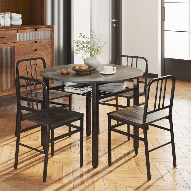 5 Piece Dining Table Set with Storage Rack for Dining Room in Grey