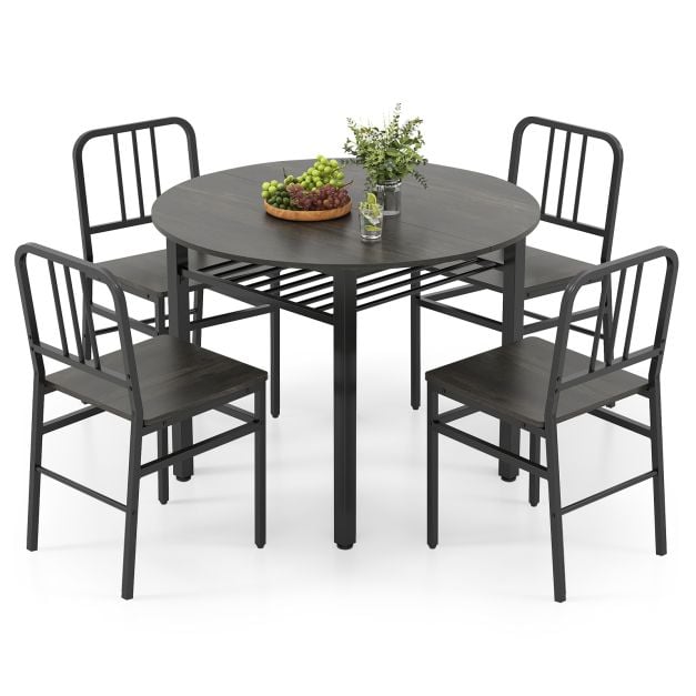 5 Piece Dining Table Set with Storage Rack for Dining Room in Grey