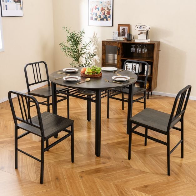 5 Piece Dining Table Set with Storage Rack for Dining Room in Grey