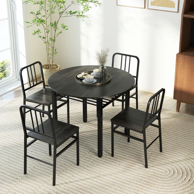 5 Piece Dining Table Set with Storage Rack for Dining Room in Grey