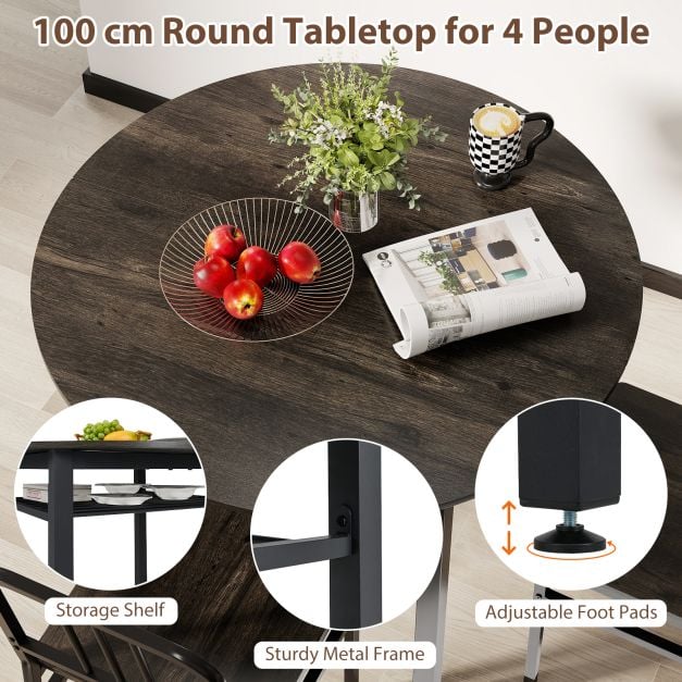 5 Piece Dining Table Set with Storage Rack for Dining Room in Grey