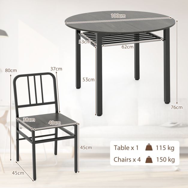 5 Piece Dining Table Set with Storage Rack for Dining Room in Grey