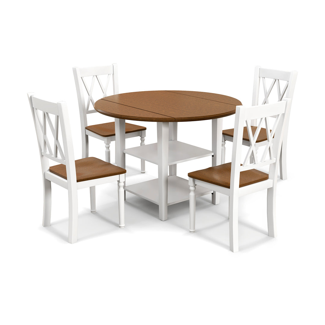 5 Pieces Extendable Dining Table Set with 2 Tier Storage Shelf - TidySpaces