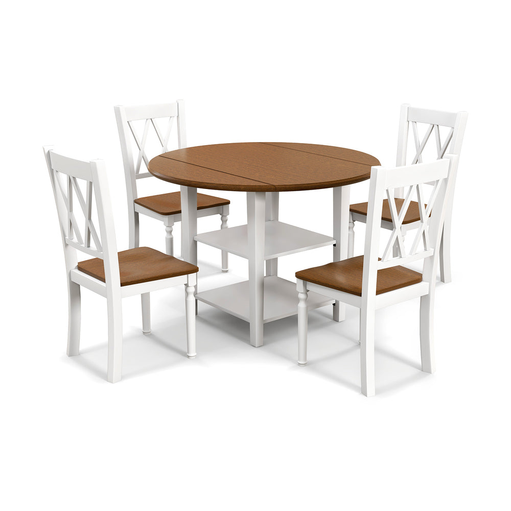 5 Pieces Extendable Dining Table Set with 2 Tier Storage Shelf - TidySpaces