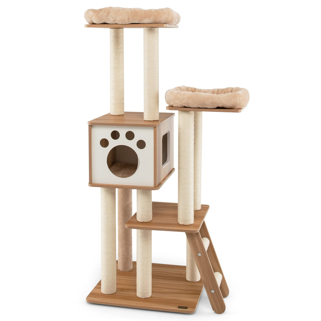 5-Tier Cat Tree Tower with Cando and 2 Padded Plush Perches - TidySpaces