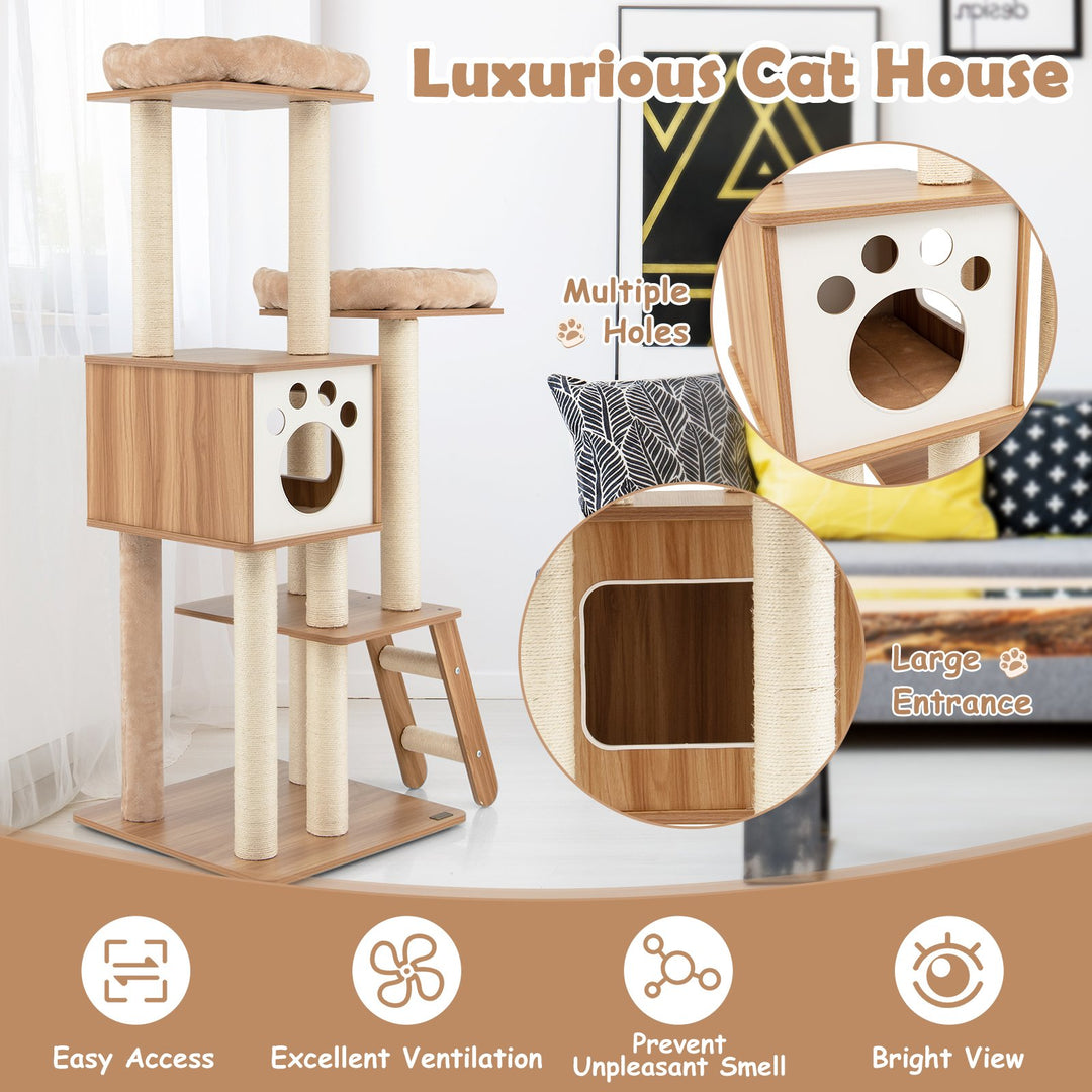 5-Tier Cat Tree Tower with Cando and 2 Padded Plush Perches - TidySpaces