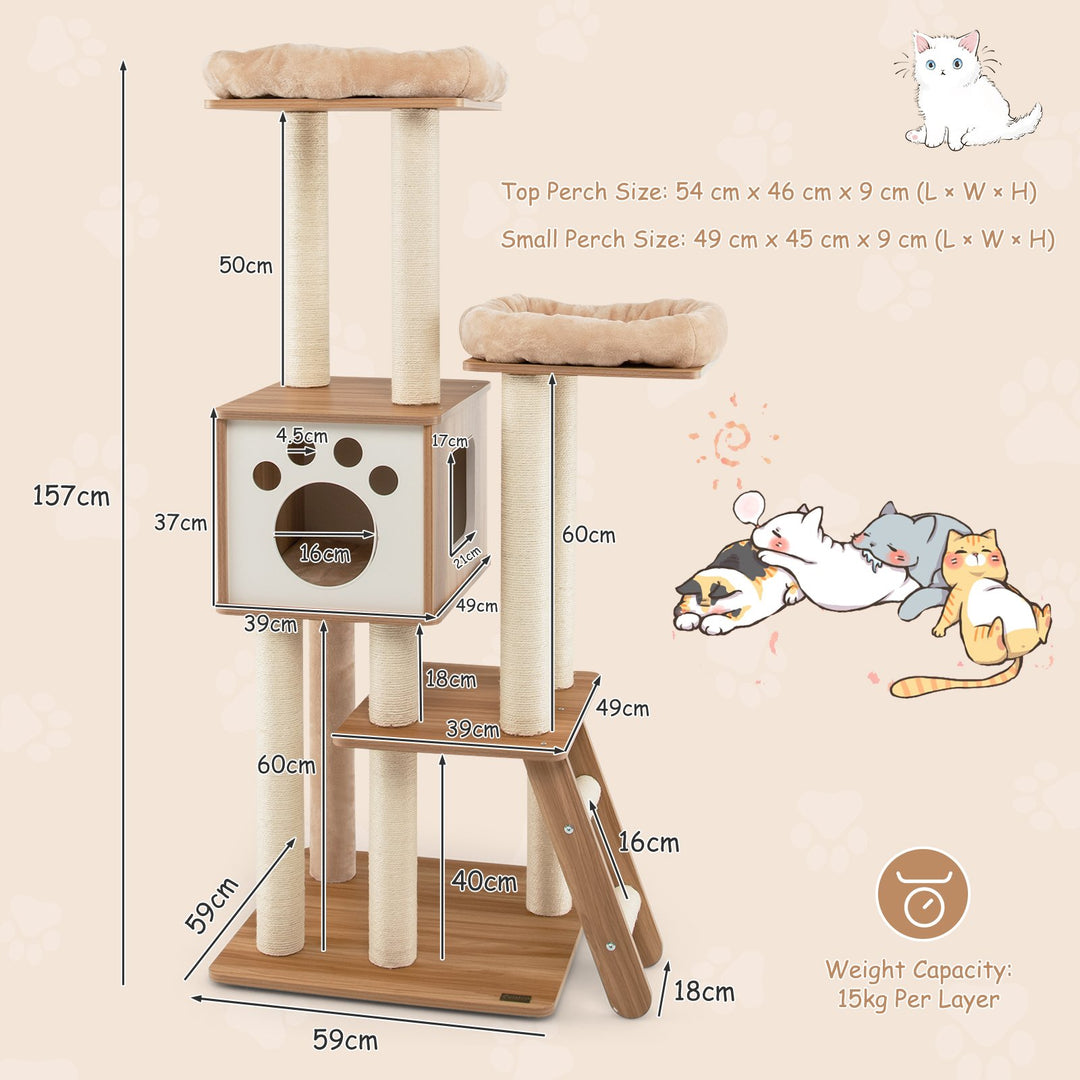 5-Tier Cat Tree Tower with Cando and 2 Padded Plush Perches - TidySpaces
