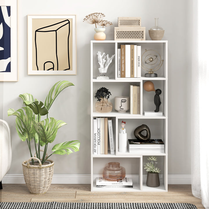 5 Tier Geometric Bookshelf with 8 Cubes Floor Standing Open Display