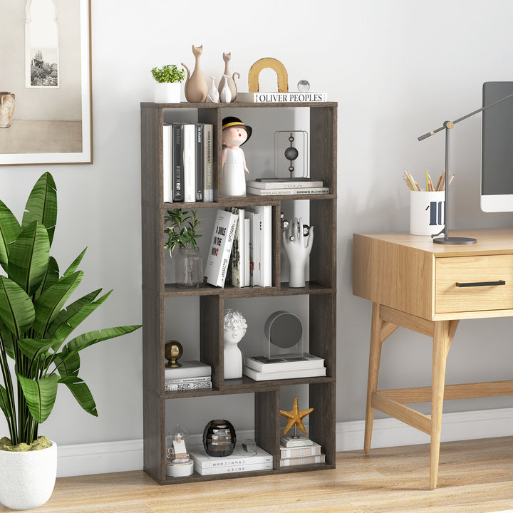 5 Tier Geometric Bookshelf with 8 Cubes Floor Standing Open Display