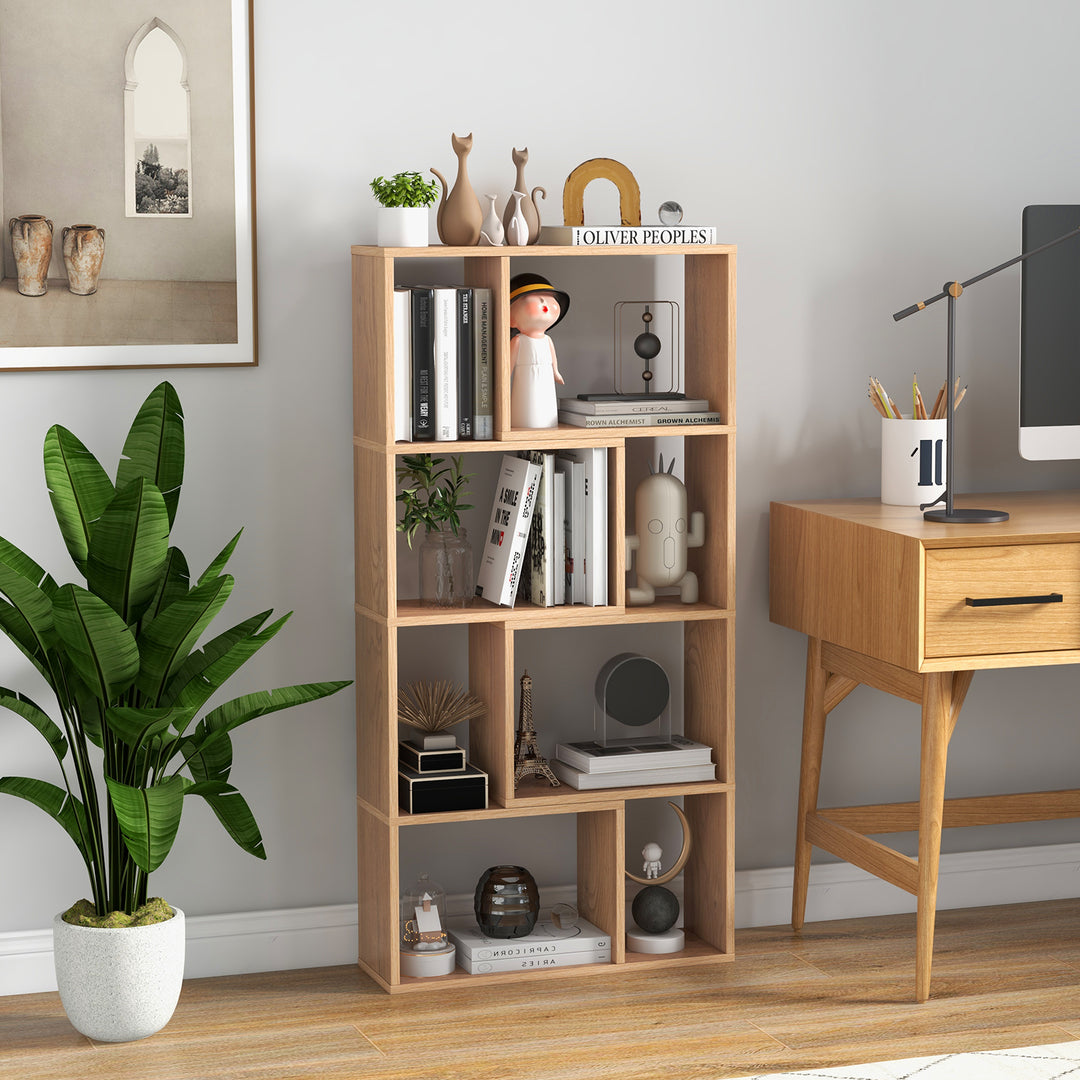 5 Tier Geometric Bookshelf with 8 Cubes Floor Standing Open Display