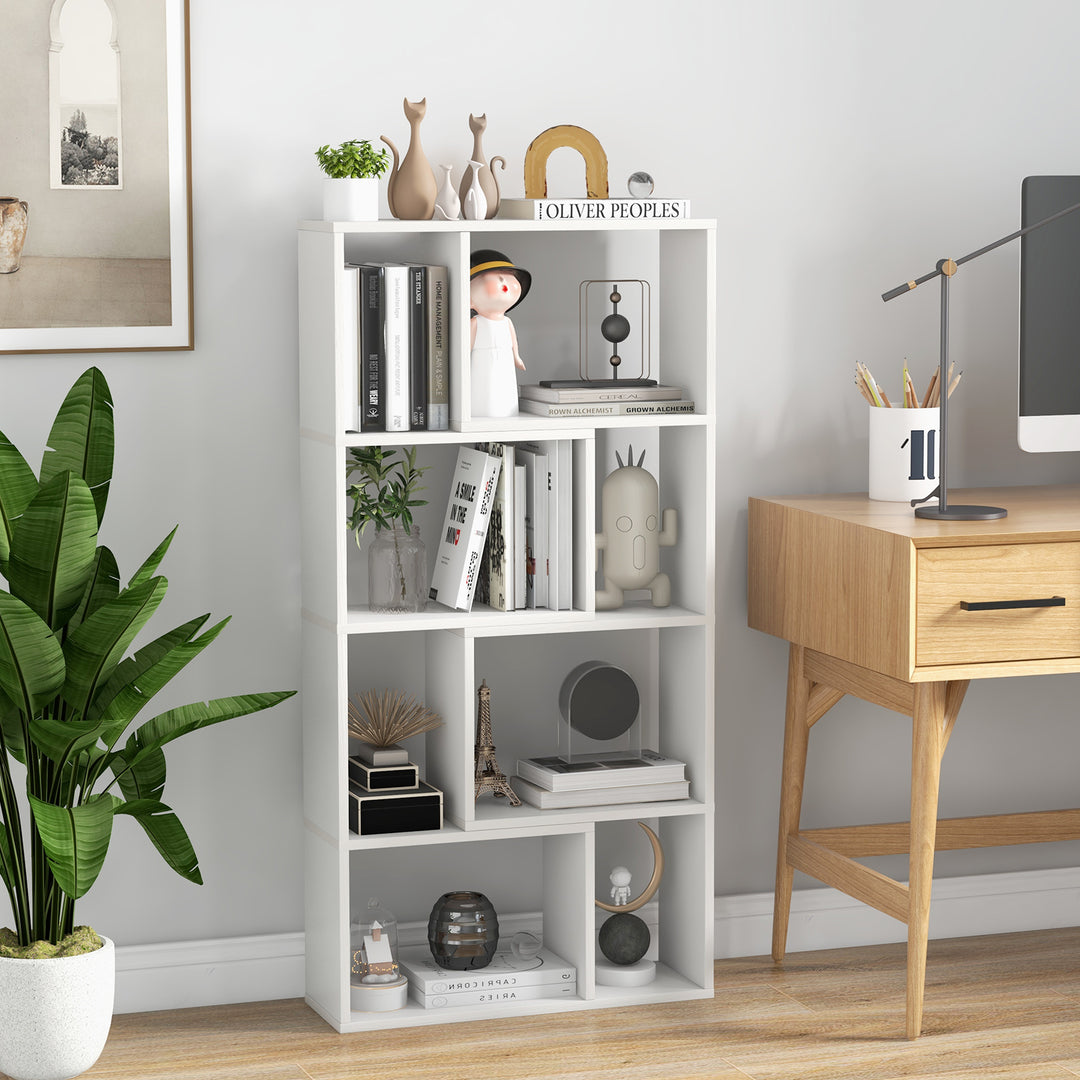 5 Tier Geometric Bookshelf with 8 Cubes Floor Standing Open Display