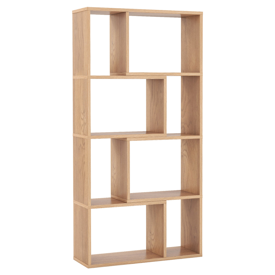 5 Tier Geometric Bookshelf with 8 Cubes Floor Standing Open Display