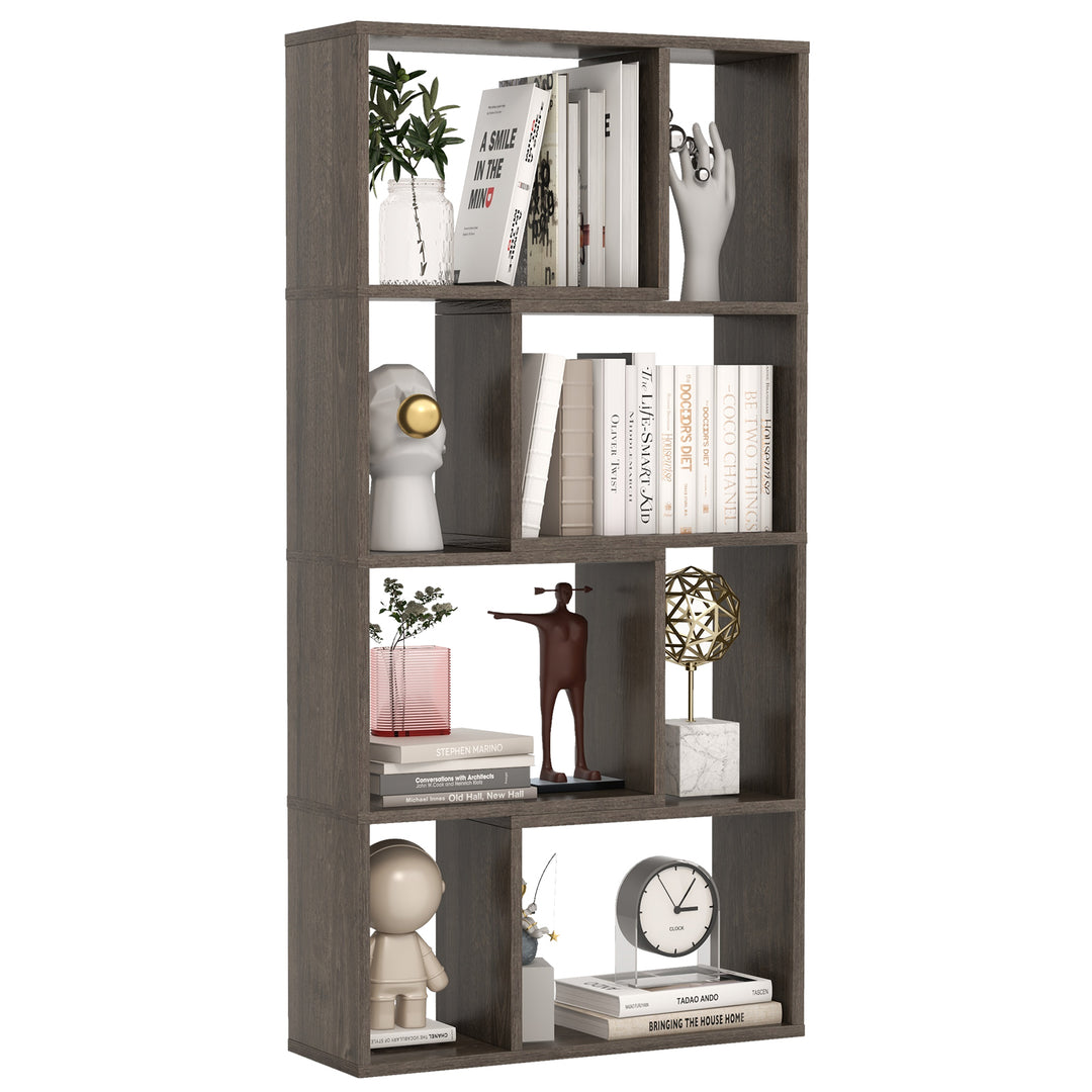 5 Tier Geometric Bookshelf with 8 Cubes Floor Standing Open Display