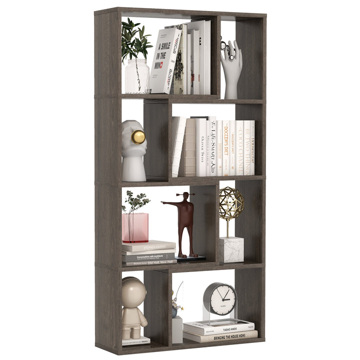 5 Tier Geometric Bookshelf with 8 Cubes Floor Standing Open Display