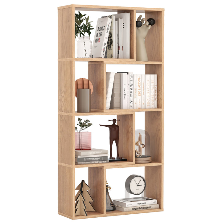 5 Tier Geometric Bookshelf with 8 Cubes Floor Standing Open Display