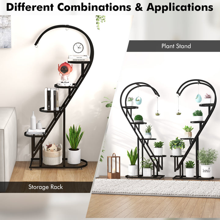 5 Tier Metal Heart shaped Plant Stand with Hanging Hooks