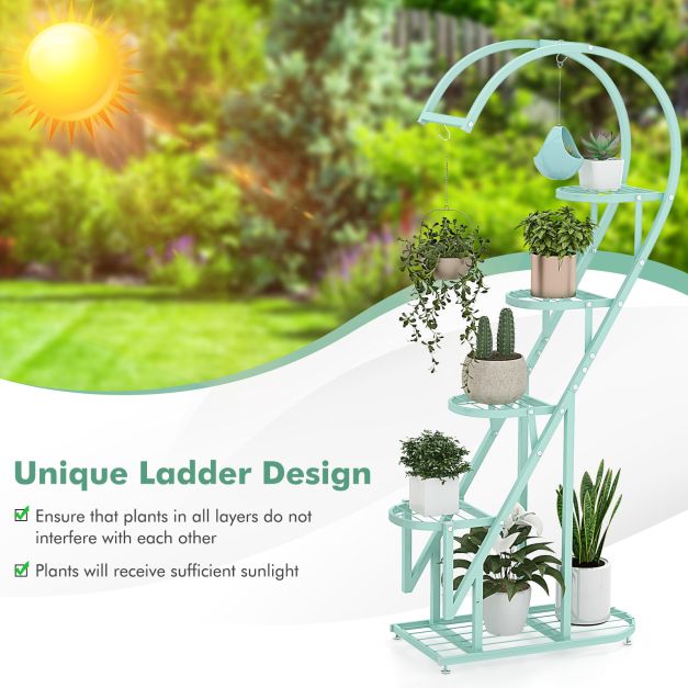 5 Tier Metal Heart shaped Plant Stand with Hanging Hooks