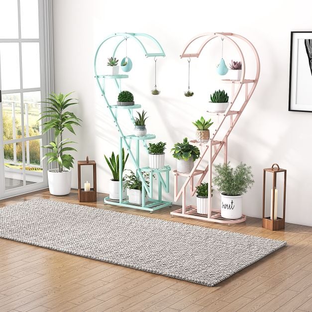 5 Tier Metal Heart shaped Plant Stand with Hanging Hooks