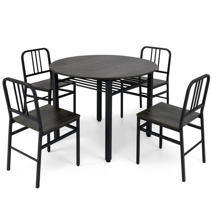5 Piece Dining Table Set with Storage Rack for Dining Room in Grey