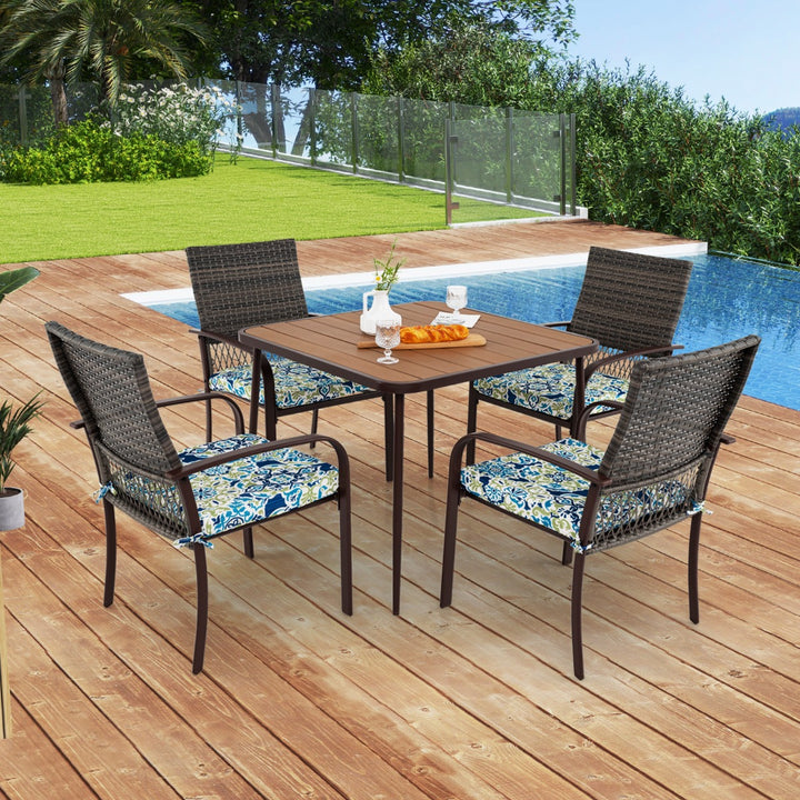 5 Pieces Patio Dining Set with 4 Cushioned Rattan Armchairs and Square Table - TidySpaces
