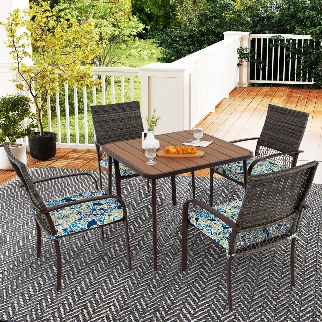 5 Pieces Patio Dining Set with 4 Cushioned Rattan Armchairs and Square Table - TidySpaces