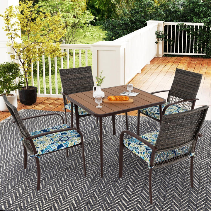 5 Pieces Patio Dining Set with 4 Cushioned Rattan Armchairs and Square Table - TidySpaces