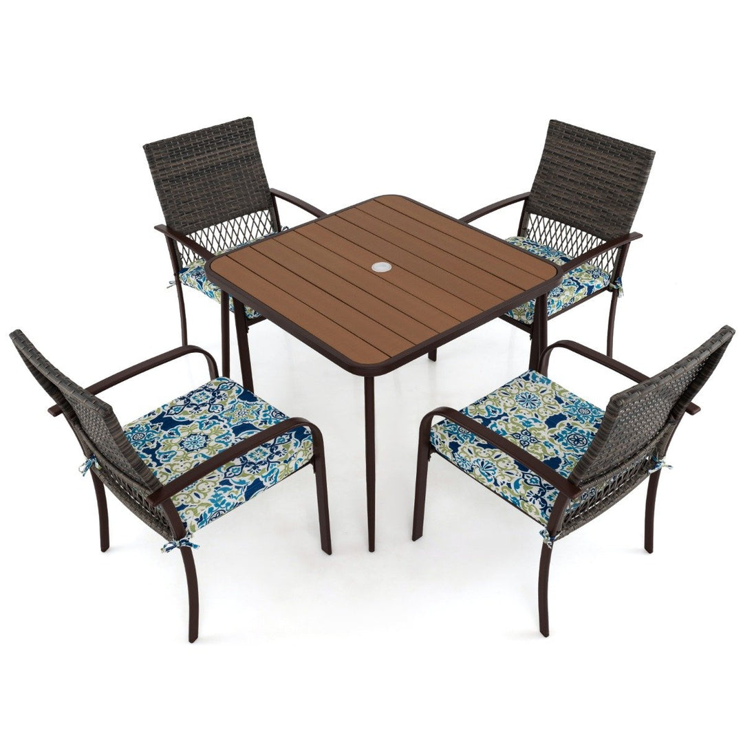 5 Pieces Patio Dining Set with 4 Cushioned Rattan Armchairs and Square Table - TidySpaces