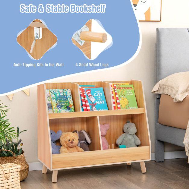 5-Cube Kids Bookshelf and Toy Organizer with Solid Wood Legs and Anti-Tipping Kits - TidySpaces
